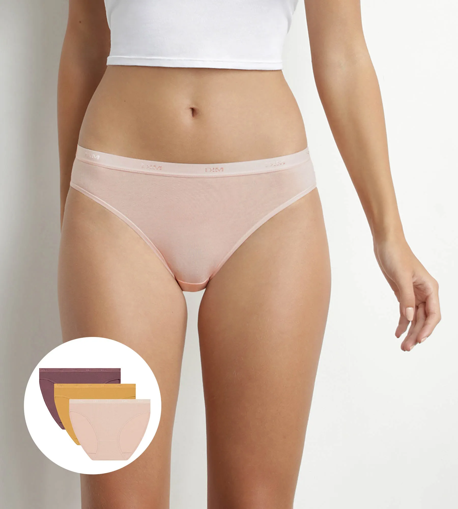 Pack of 3 stretch cotton panties Yellow Nude Brown Les Pockets Ecodim