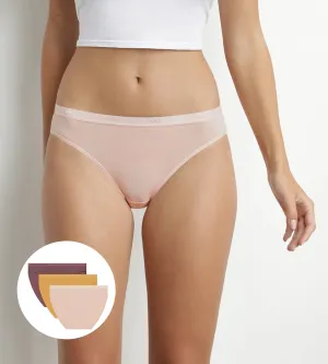 Pack of 3 stretch cotton panties Yellow Nude Brown Les Pockets Ecodim