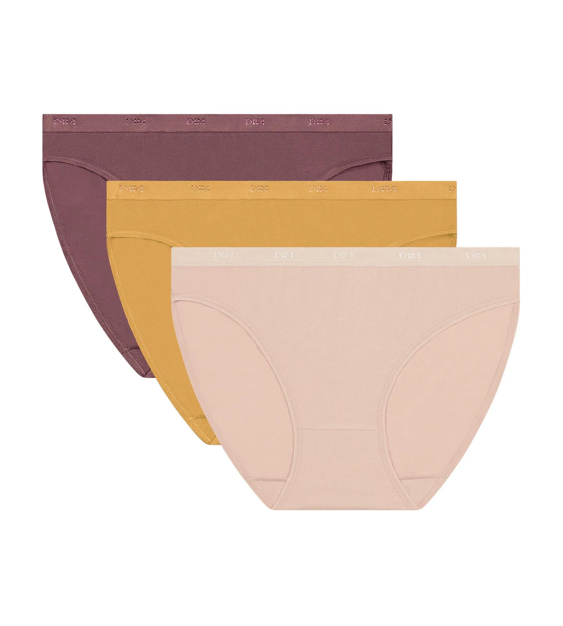 Pack of 3 stretch cotton panties Yellow Nude Brown Les Pockets Ecodim