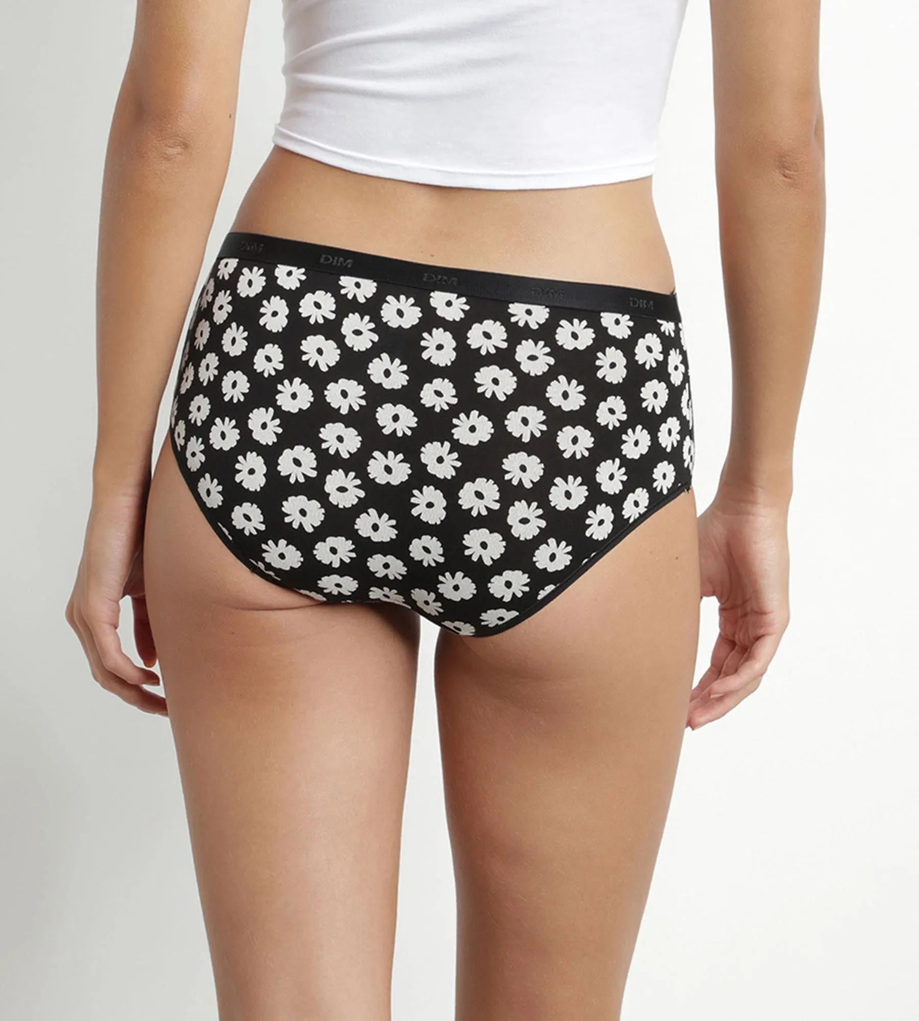 Pack of 3 women's stretch cotton shorties Black Beige with flowers Les Pockets