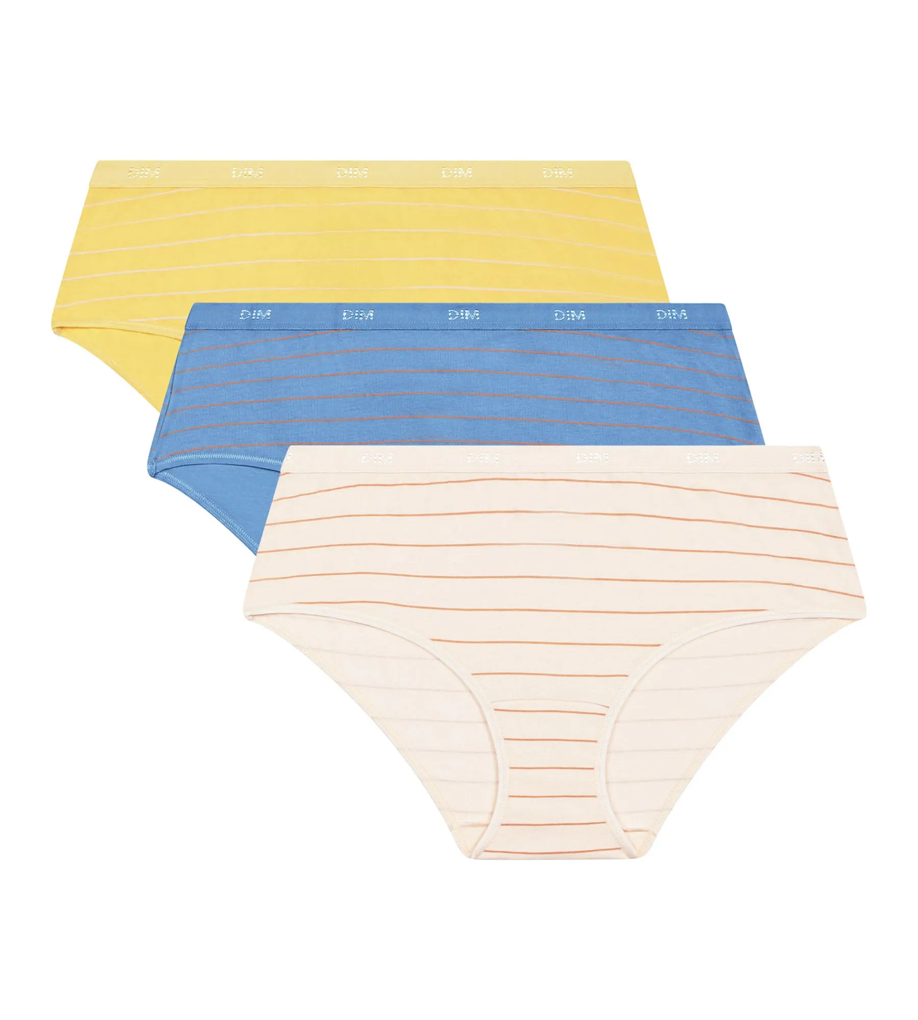 Pack of 3 women's stretch cotton shorties Yellow Blue stripes Les Pockets