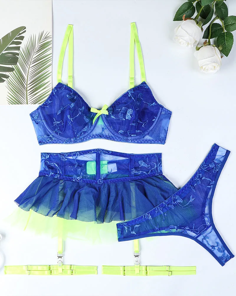 Patchwork Embroidery Bra Skirt Set