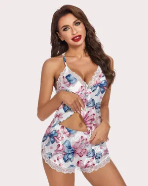 Pink Blue Bow Two-piece Pajamas Sets