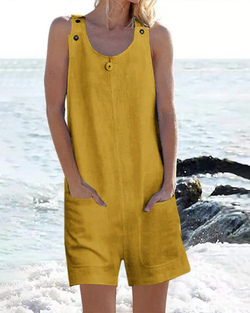 Pocket Buttons Shorts Jumpsuit