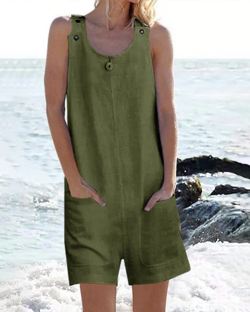 Pocket Buttons Shorts Jumpsuit