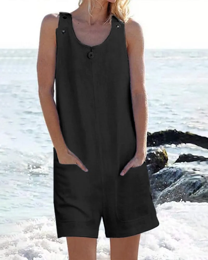 Pocket Buttons Shorts Jumpsuit