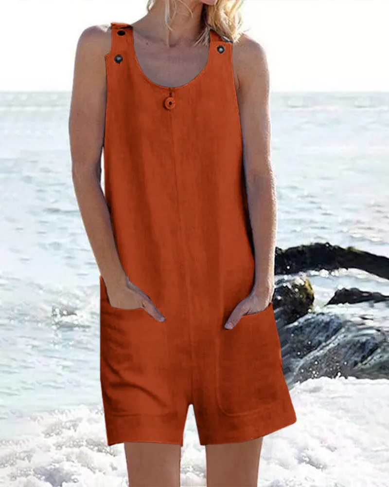 Pocket Buttons Shorts Jumpsuit