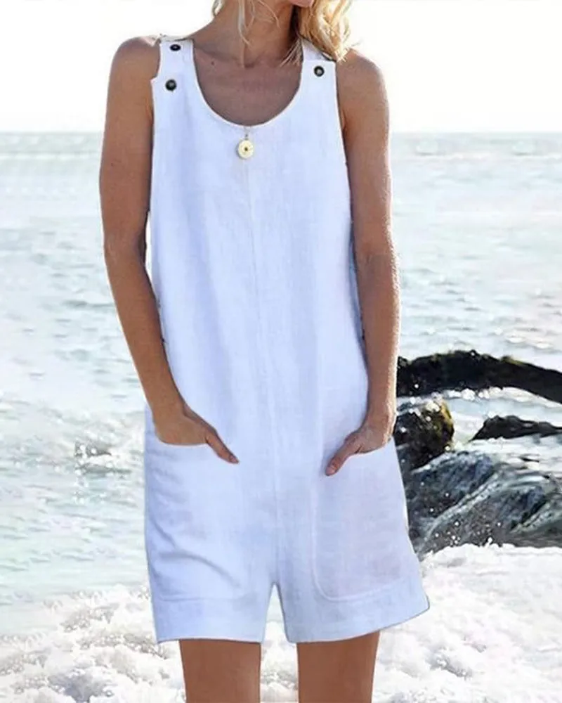 Pocket Buttons Shorts Jumpsuit
