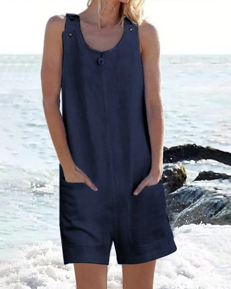 Pocket Buttons Shorts Jumpsuit