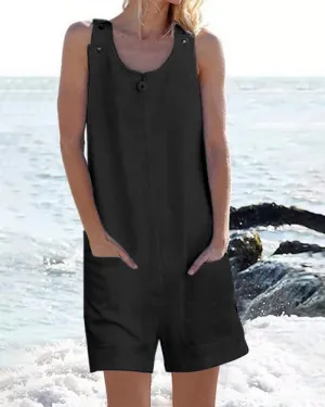 Pocket Buttons Shorts Jumpsuit