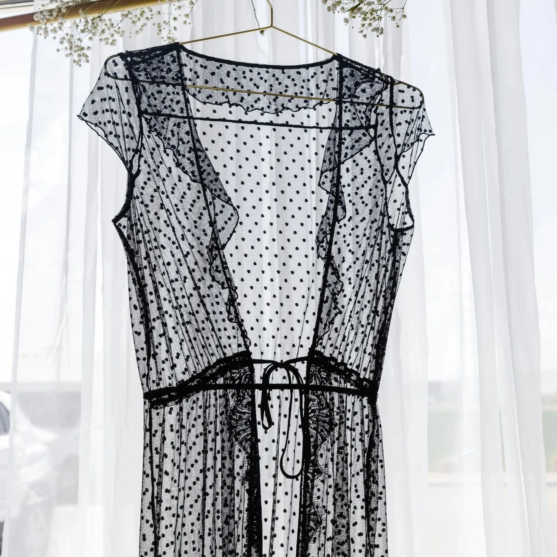 Polka Dot Mesh Robe - Black