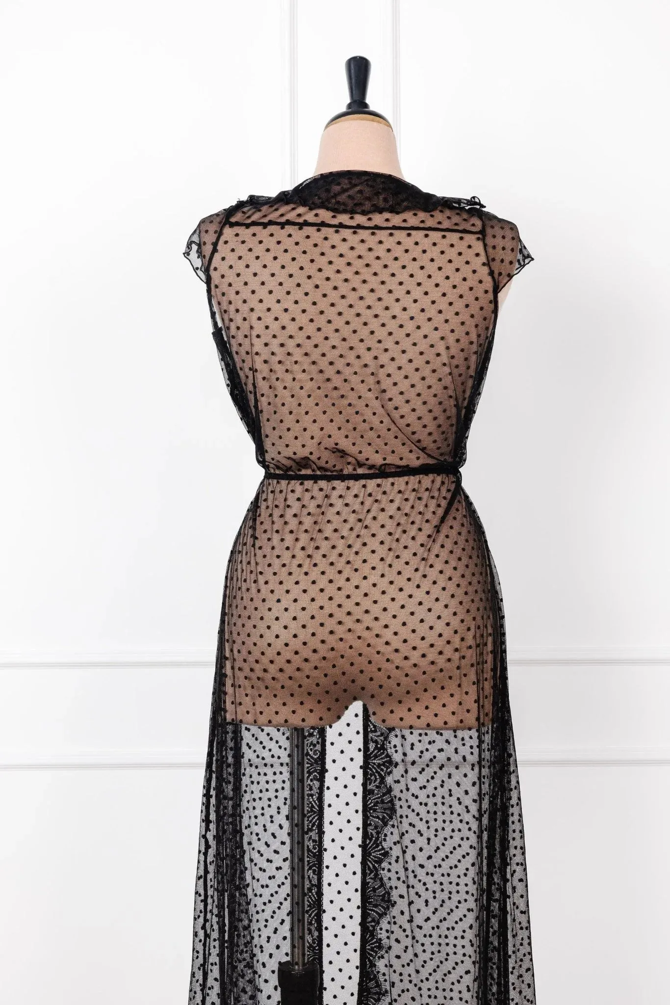Polka Dot Mesh Robe - Black