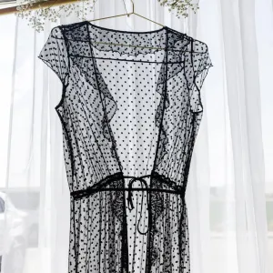 Polka Dot Mesh Robe - Black