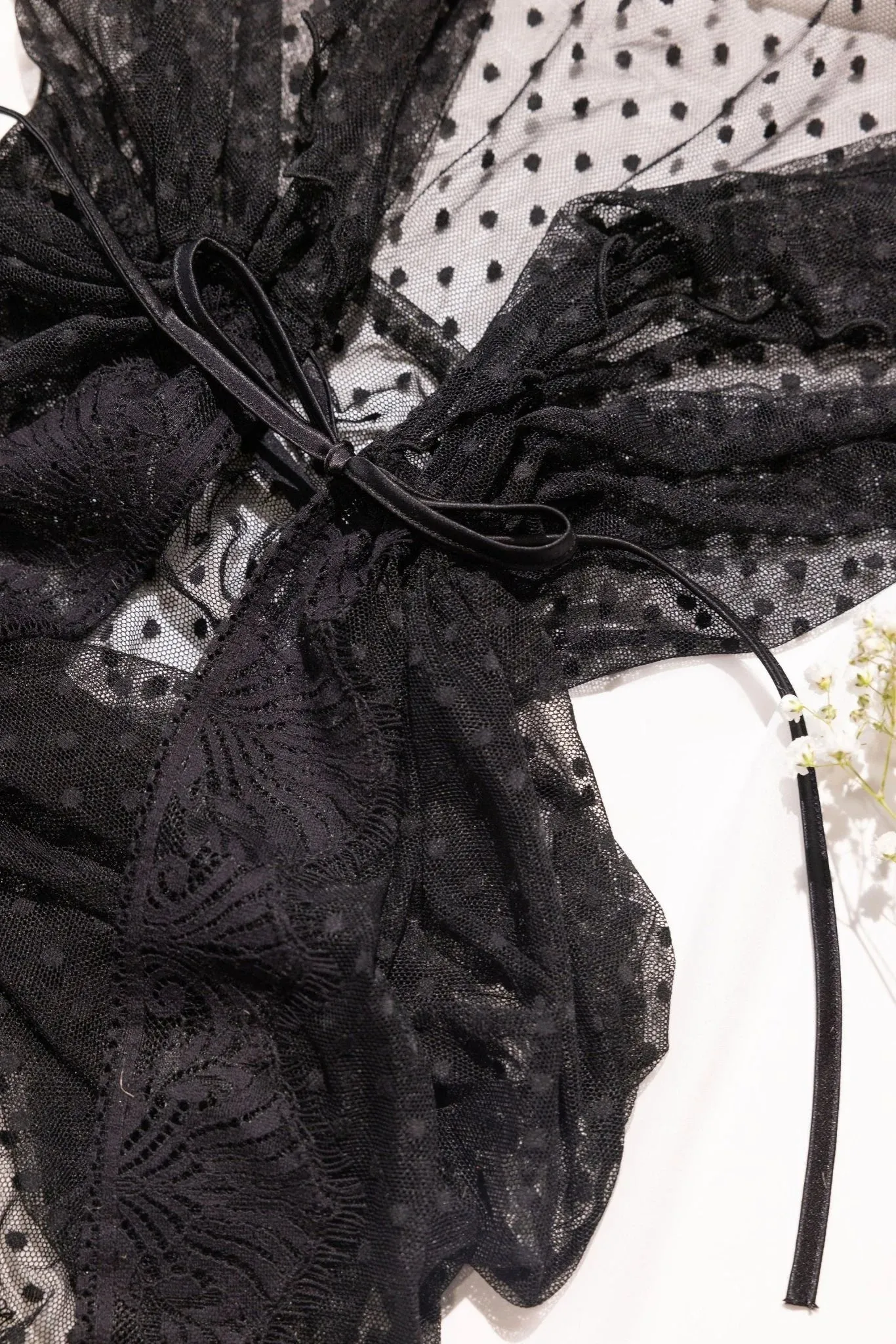 Polka Dot Mesh Robe - Black