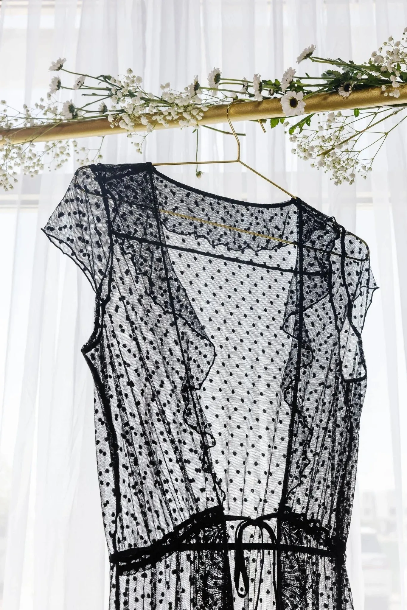 Polka Dot Mesh Robe - Black
