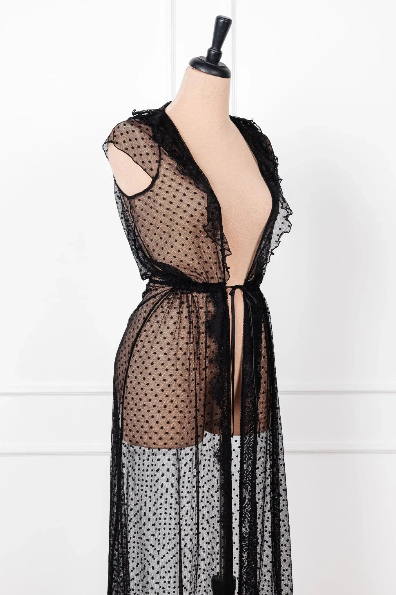 Polka Dot Mesh Robe - Black