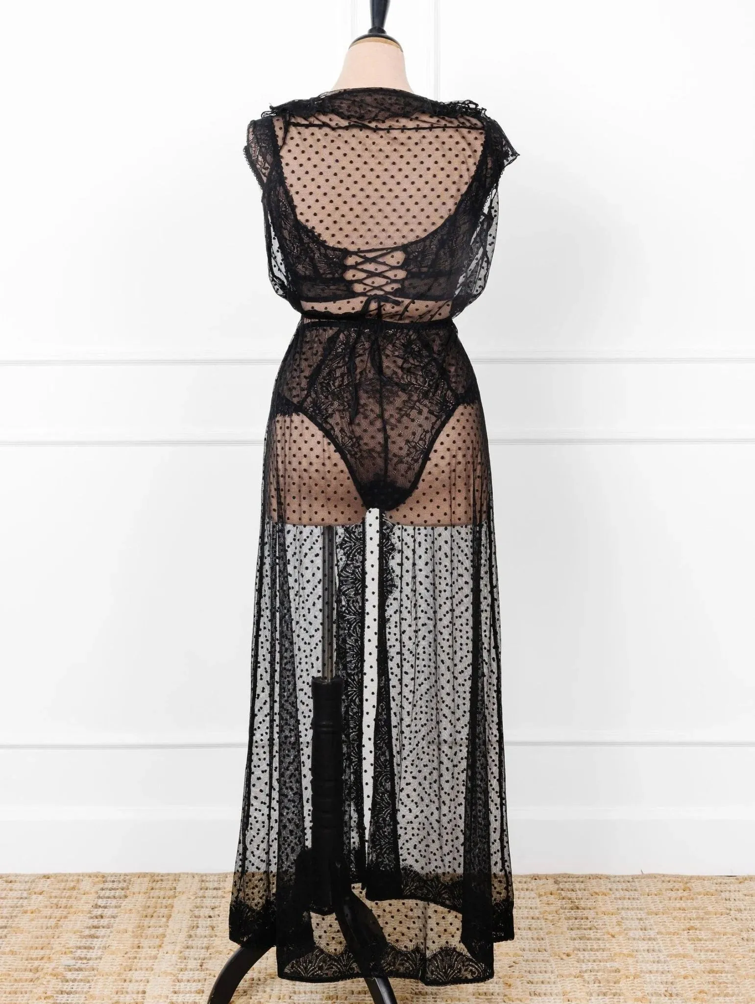 Polka Dot Mesh Robe - Black