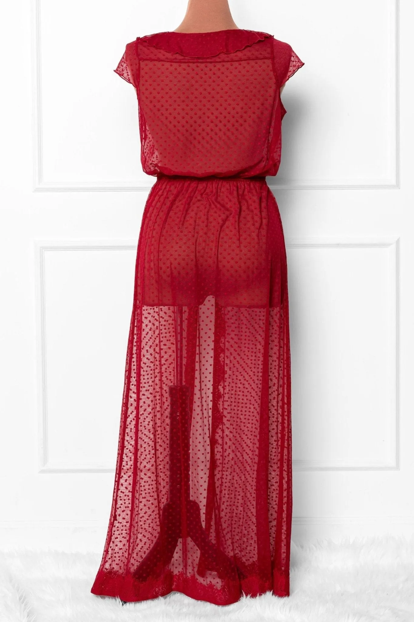 Polka Dot Mesh Robe - Red