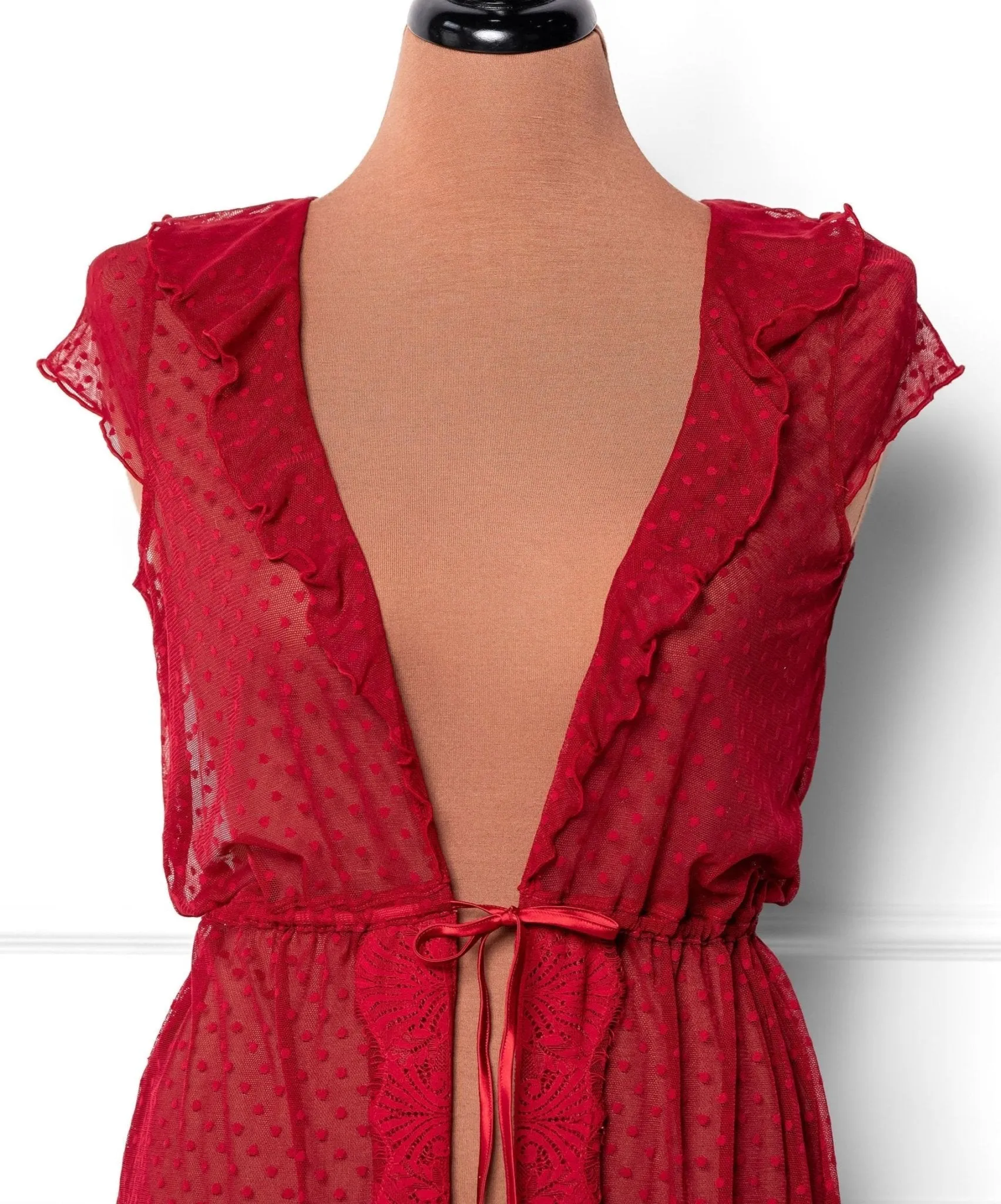 Polka Dot Mesh Robe - Red