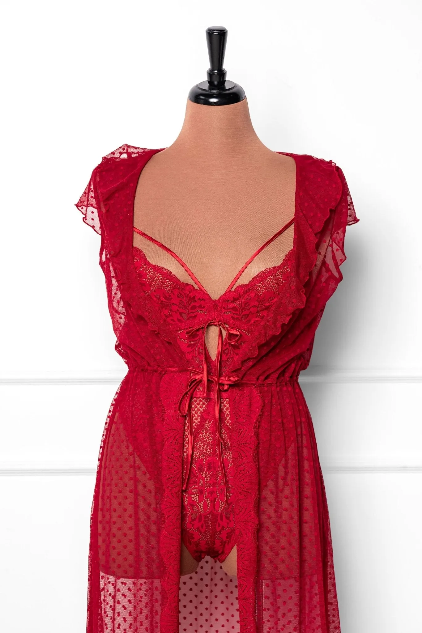 Polka Dot Mesh Robe - Red