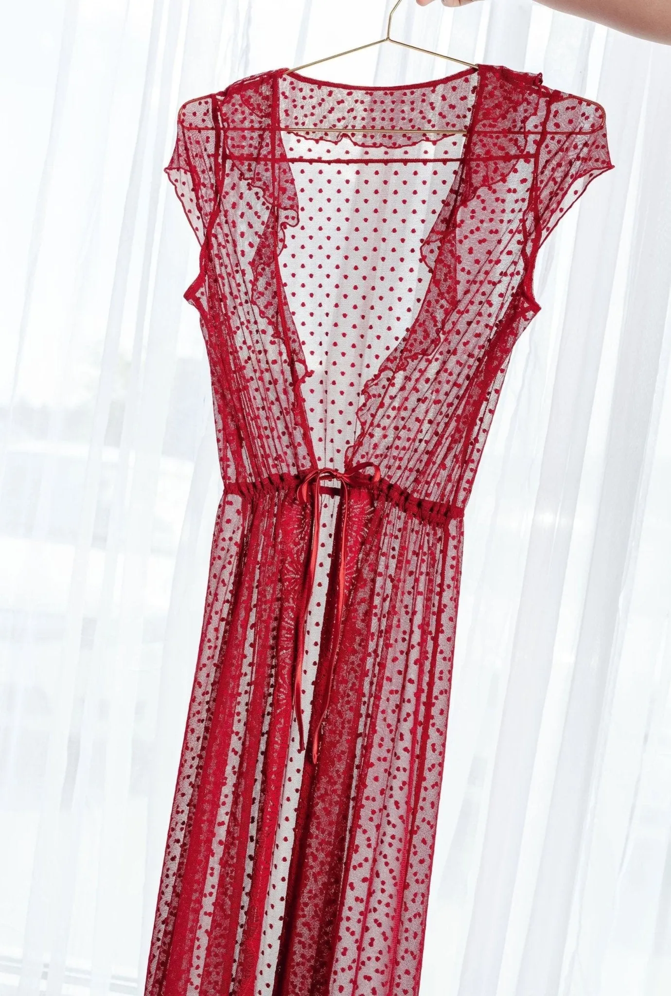 Polka Dot Mesh Robe - Red