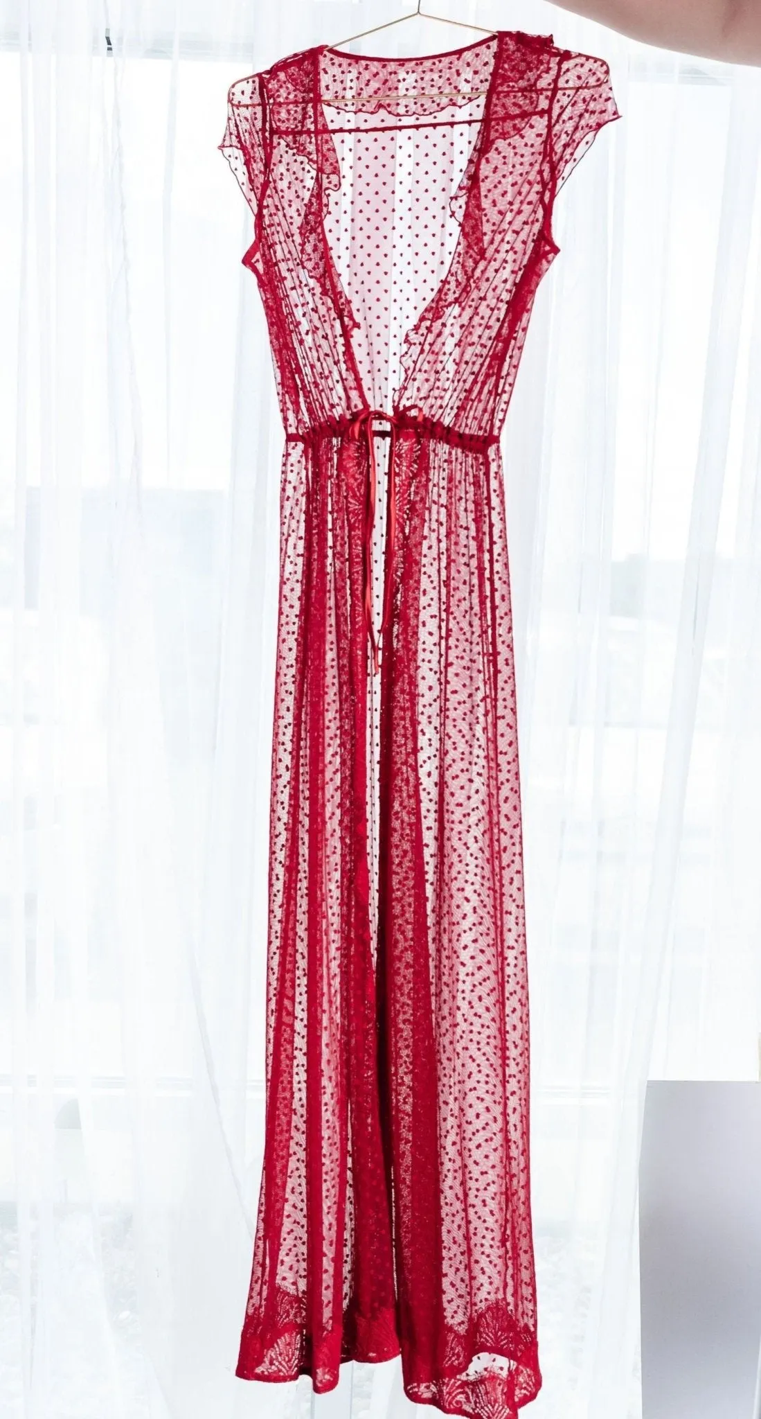 Polka Dot Mesh Robe - Red