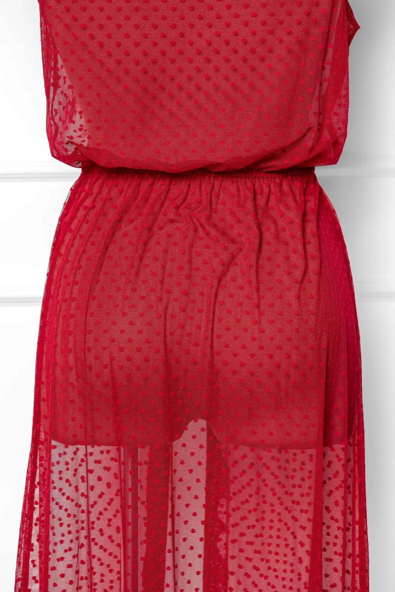 Polka Dot Mesh Robe - Red