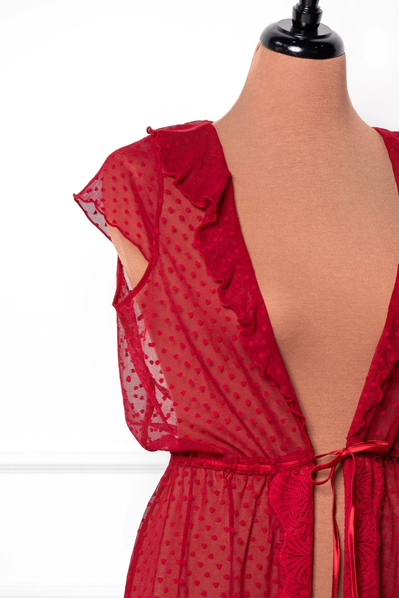 Polka Dot Mesh Robe - Red