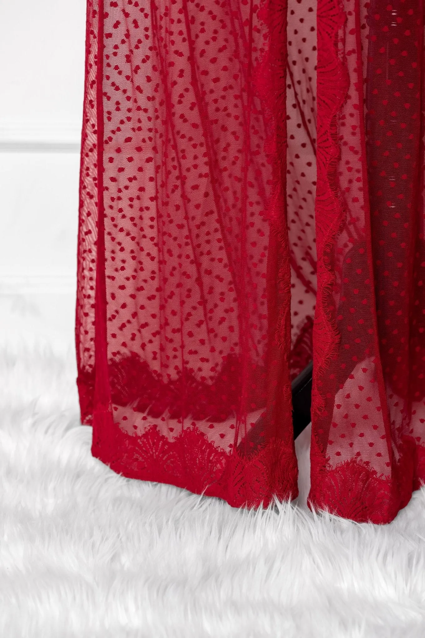 Polka Dot Mesh Robe - Red