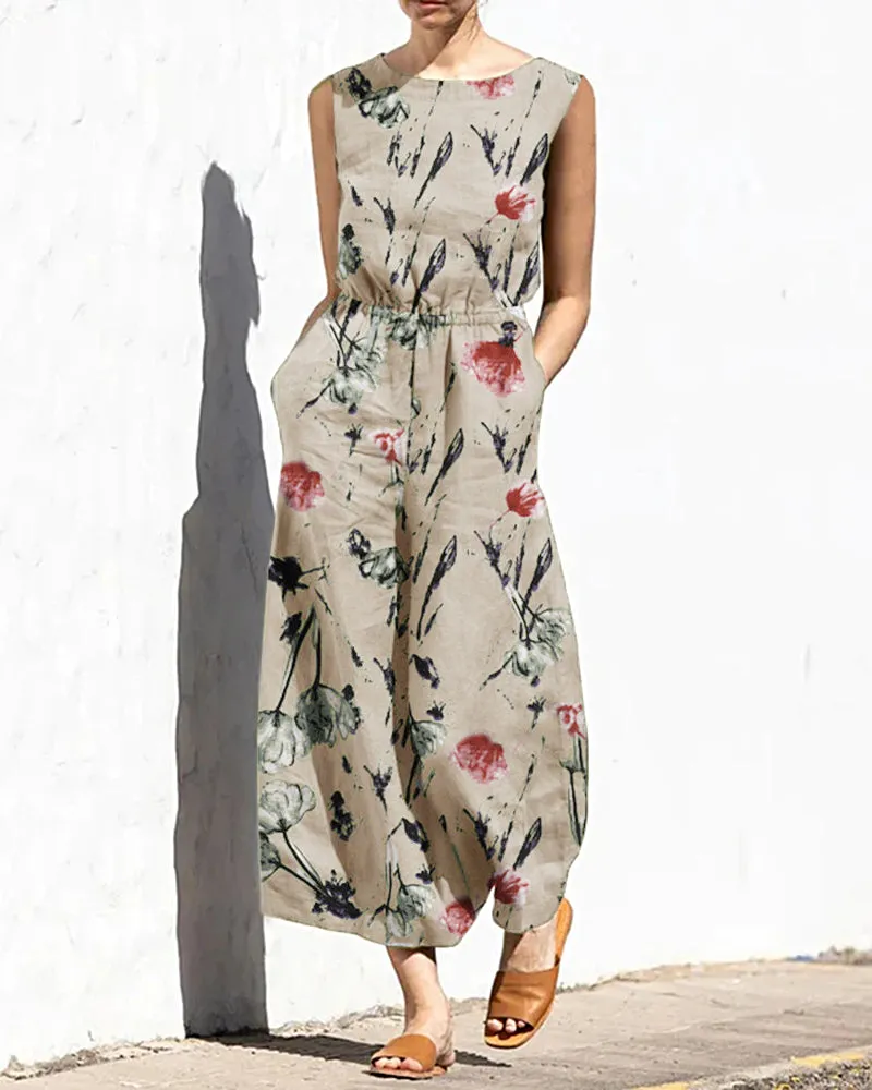 Printed Elastic Waist Jumpsuit