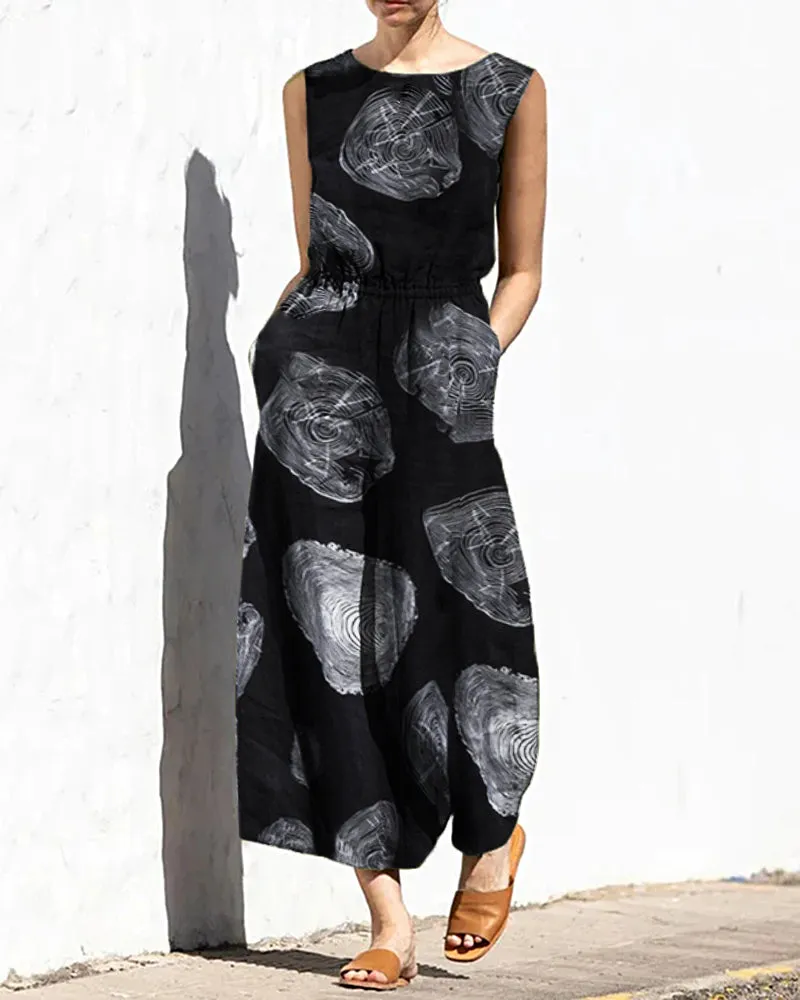 Printed Elastic Waist Jumpsuit