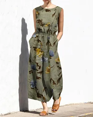 Printed Elastic Waist Jumpsuit