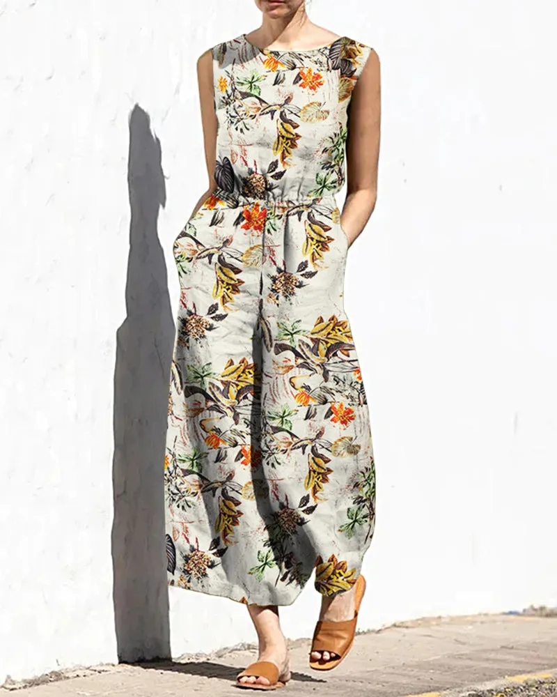 Printed Elastic Waist Jumpsuit