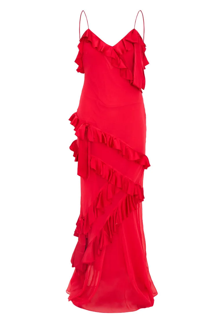 Rialto Silk Chiffon Ruffle Maxi Dress