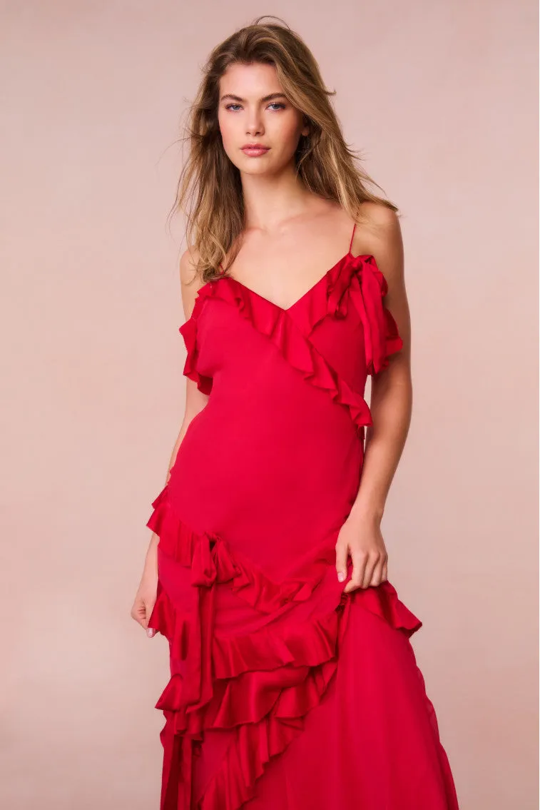 Rialto Silk Chiffon Ruffle Maxi Dress