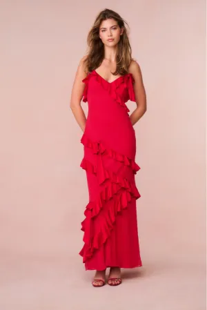 Rialto Silk Chiffon Ruffle Maxi Dress