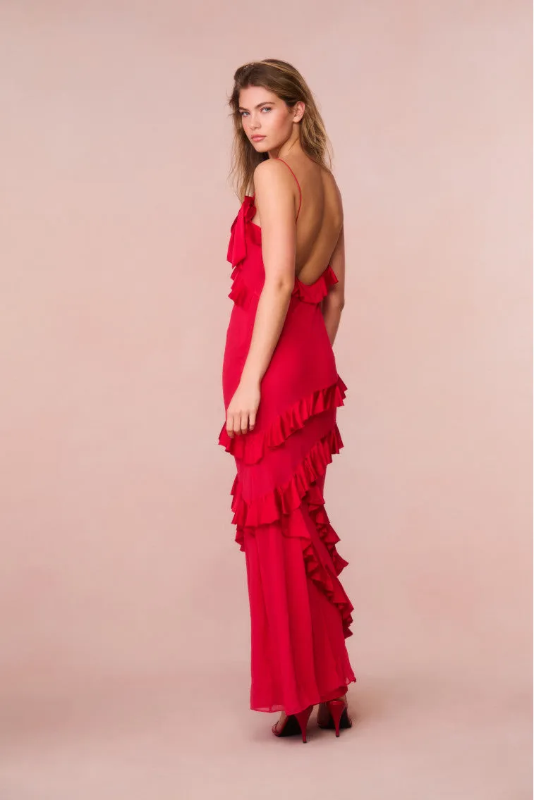 Rialto Silk Chiffon Ruffle Maxi Dress