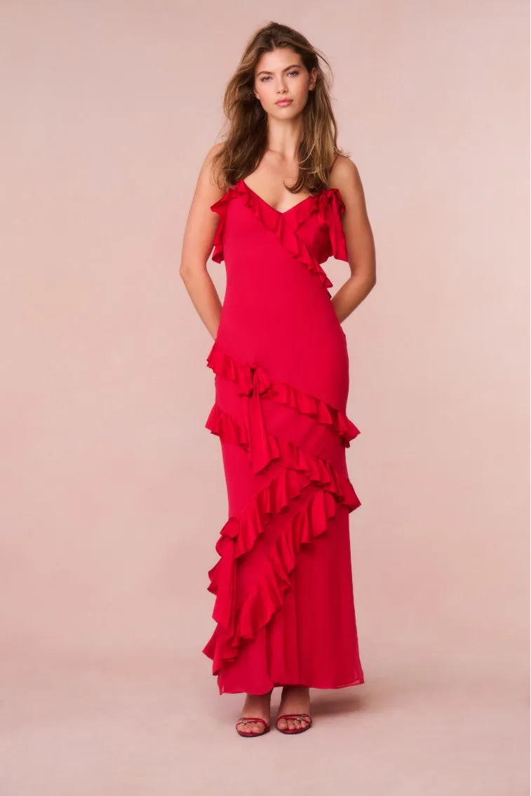 Rialto Silk Chiffon Ruffle Maxi Dress