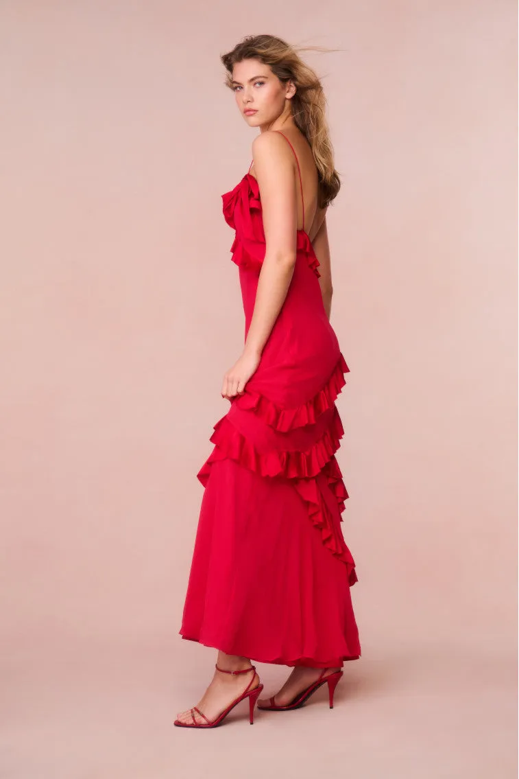Rialto Silk Chiffon Ruffle Maxi Dress