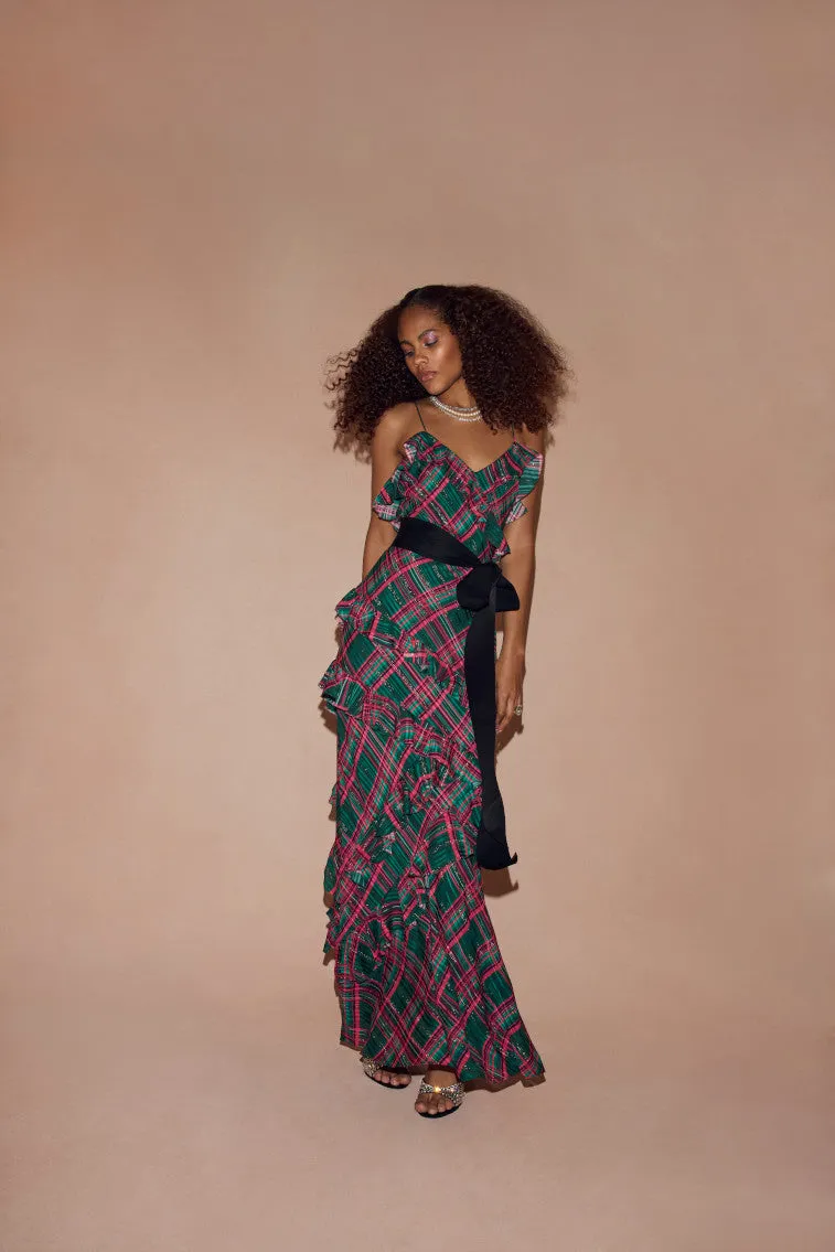 Rialto Silk Tartan Dress - EVERGREEN