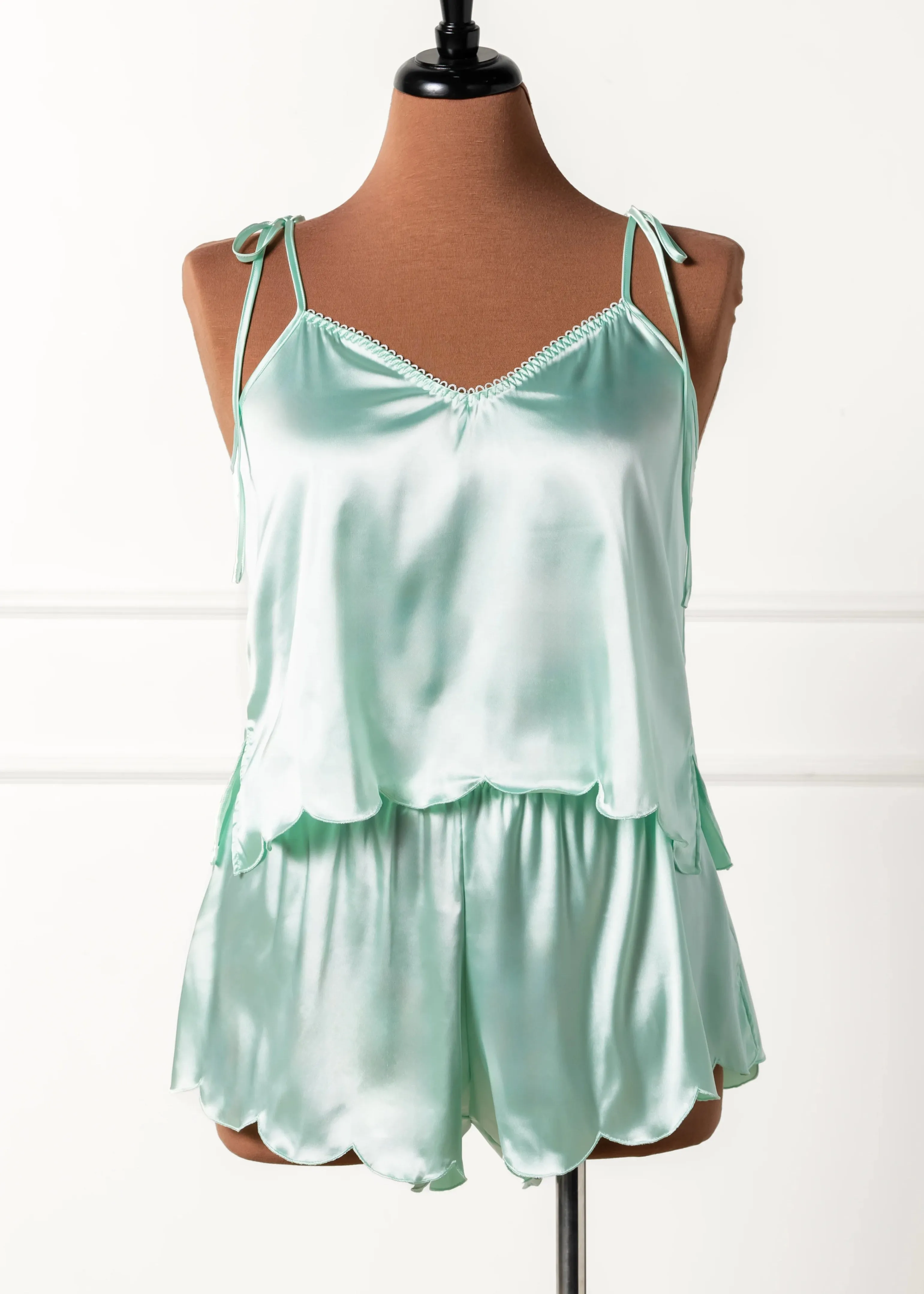 Scalloped Embroidered Satin Cami - Mint Julep