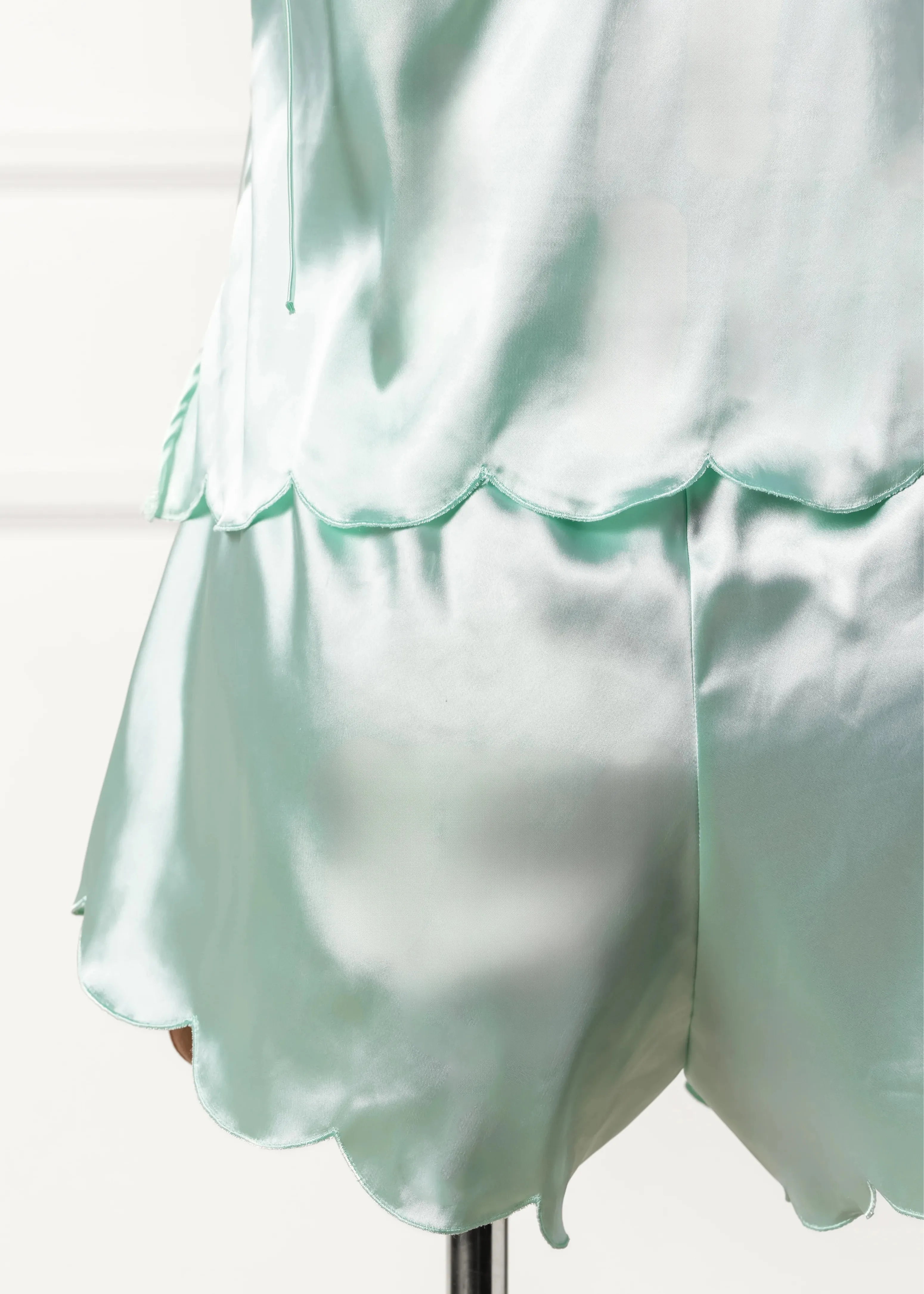 Scalloped Embroidered Satin Cami - Mint Julep