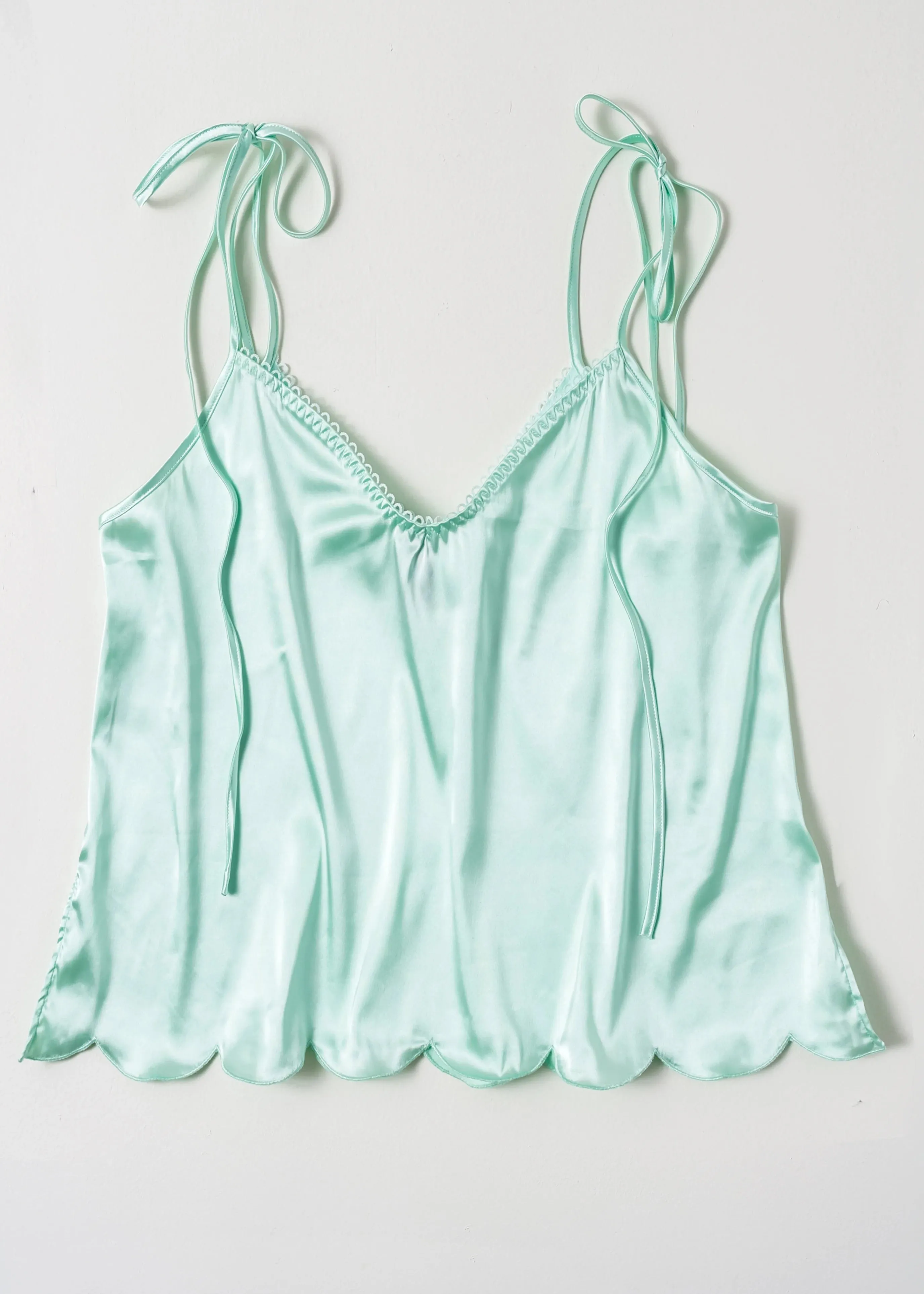 Scalloped Embroidered Satin Cami - Mint Julep