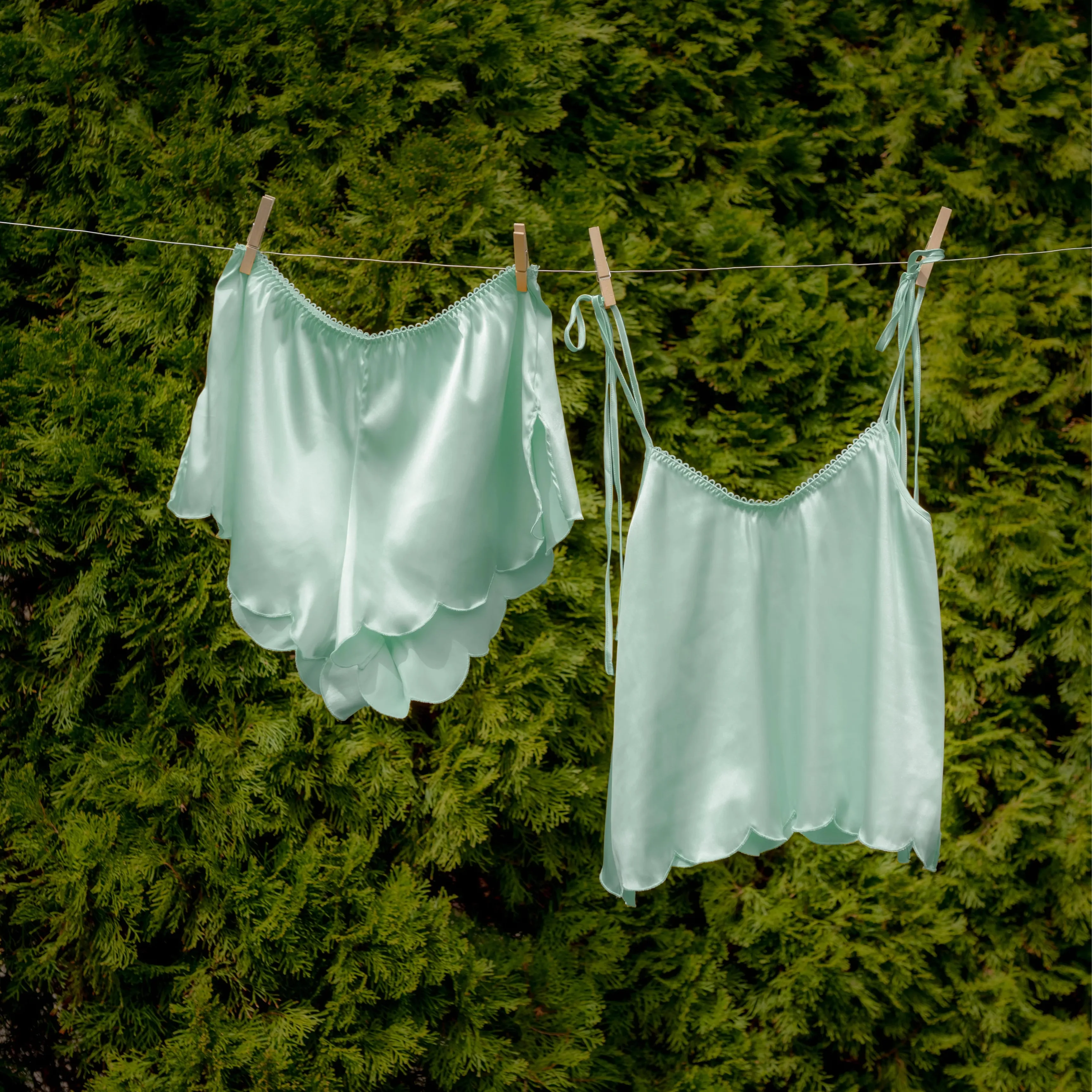 Scalloped Embroidered Satin Cami - Mint Julep