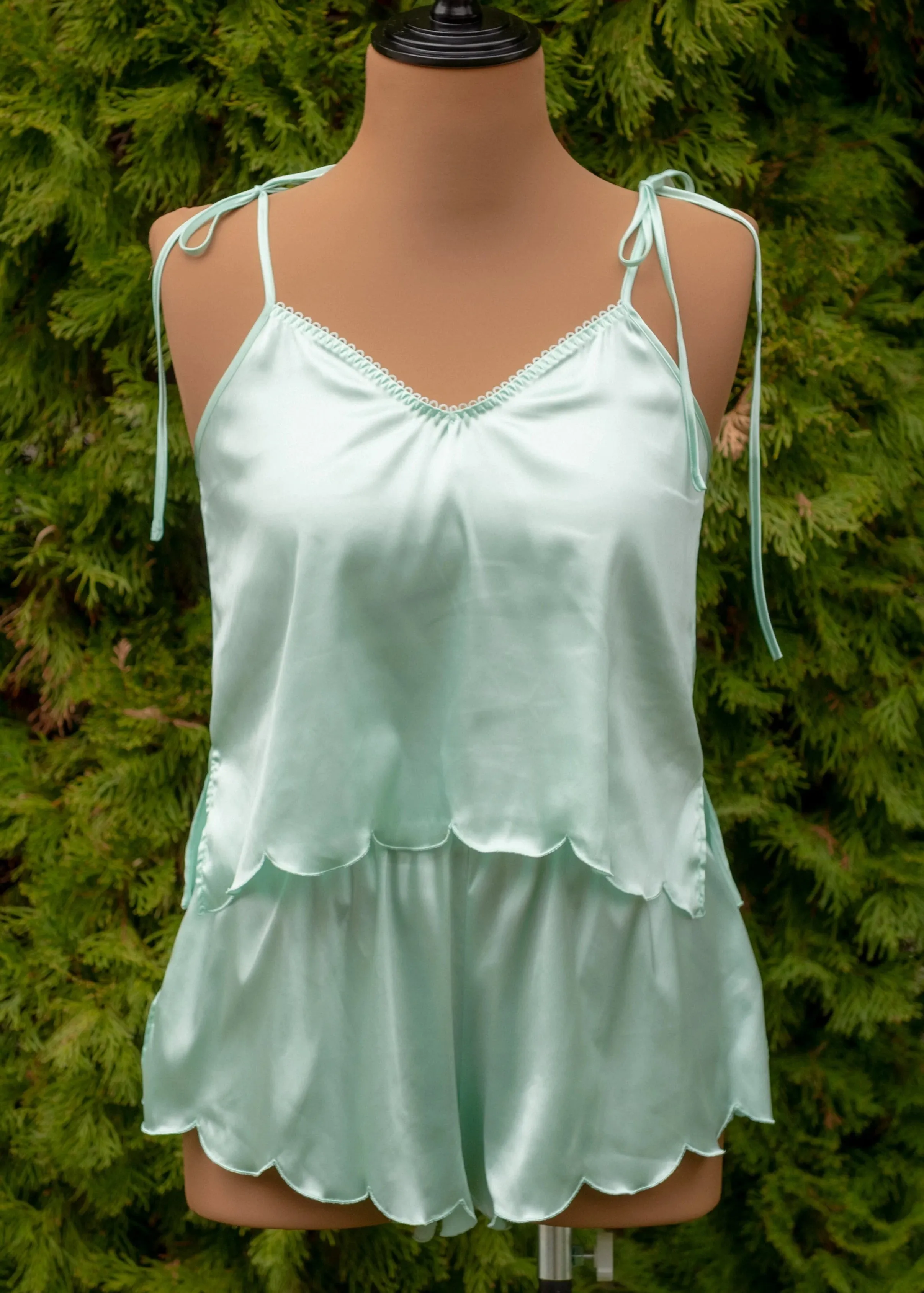 Scalloped Embroidered Satin Cami - Mint Julep