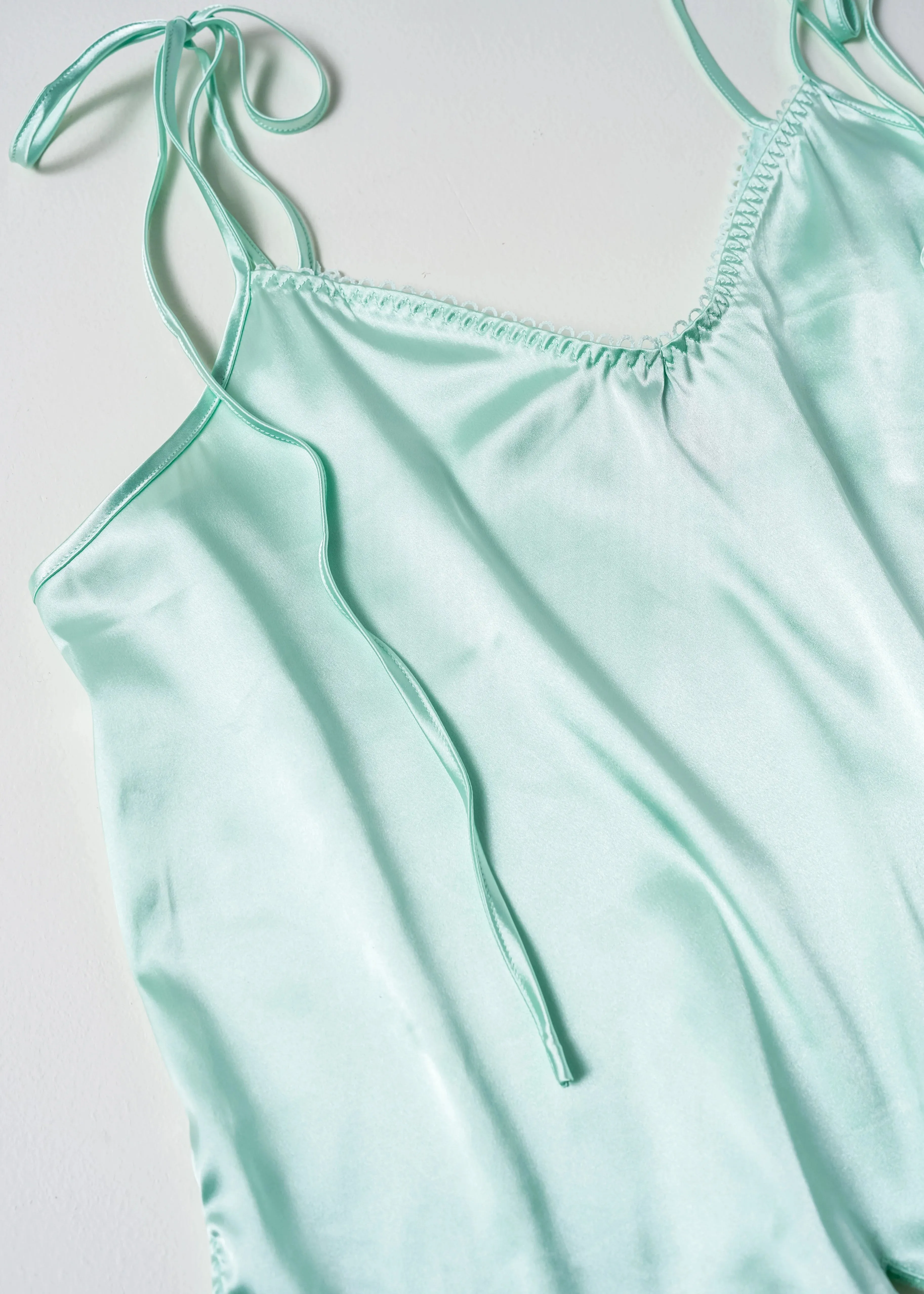 Scalloped Embroidered Satin Cami - Mint Julep