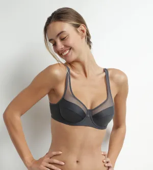Soutien-gorge emboîtant en microfibre et tulle Gris Dim Generous