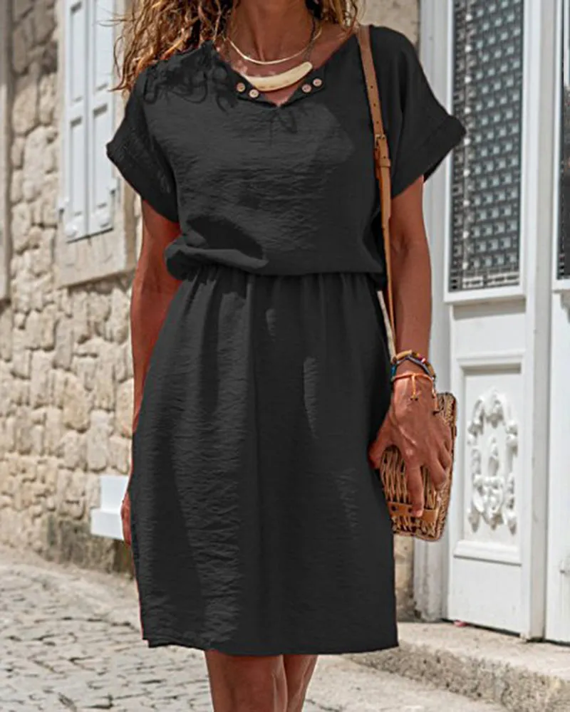 Splicing Plain Color Mid Dress