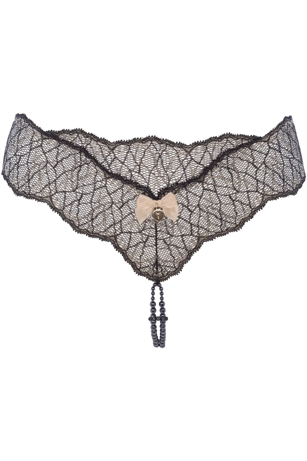 Sydney Dark Double Pearl Thong in Black. Size S