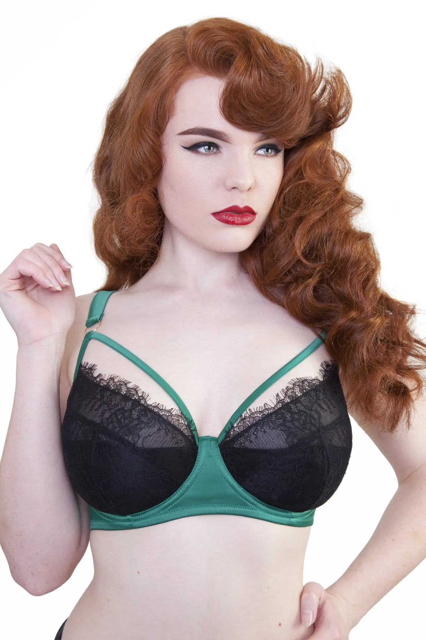 Tamara Forest Green Black Lace Bra DD  Cups
